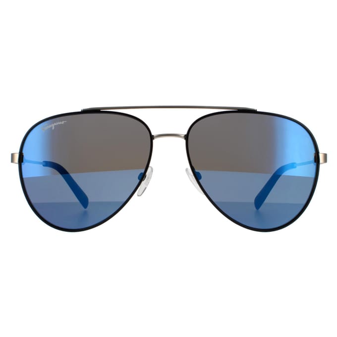 Salvatore Ferragamo zonnebril SF204S 001 Black Matte Dark Ruthenium Flash Blue Sky