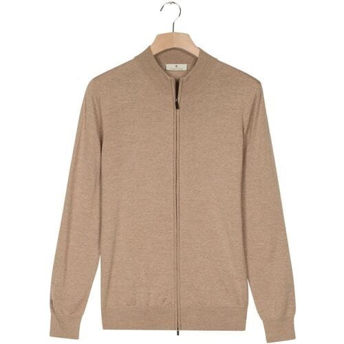 Thomas Maine Vest Cardigan Full Zip Single Knit Subtle Melange Color Merino Wool Licht Beige / male