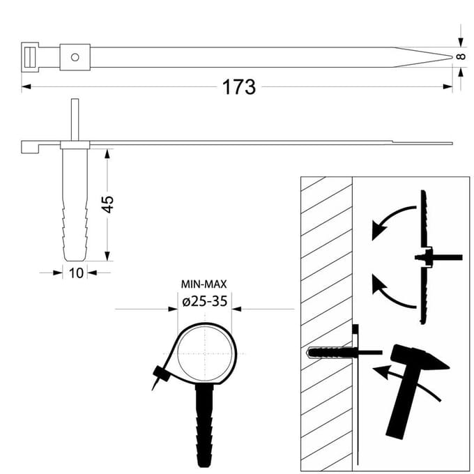 EPO 21.3 Snelmontage Kabelbinder met plug Ø10 USMPK (50 stuks)