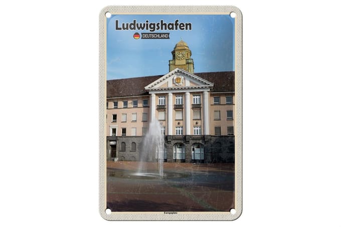 Blechschild Städte Ludwigshafen Europaplatz Brunnen 12x18cm Schild