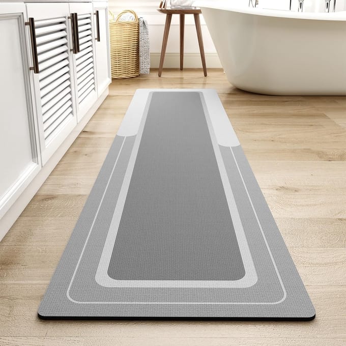 Badmat Loper - Badkamer Tapijt - Snel Drogen - Super Absorberend - 43x178 cm - Grijs
