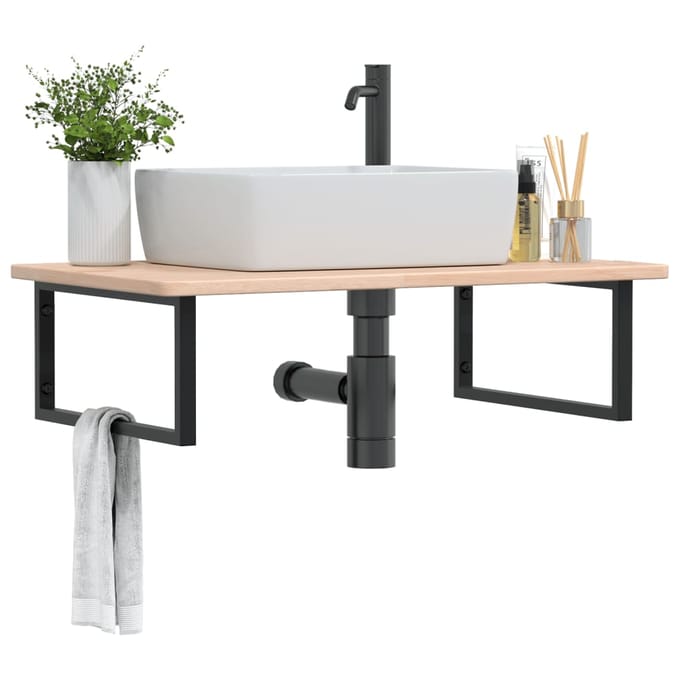 vidaXL - Badkamer - wandschap - staal - en - massief - eikenhout