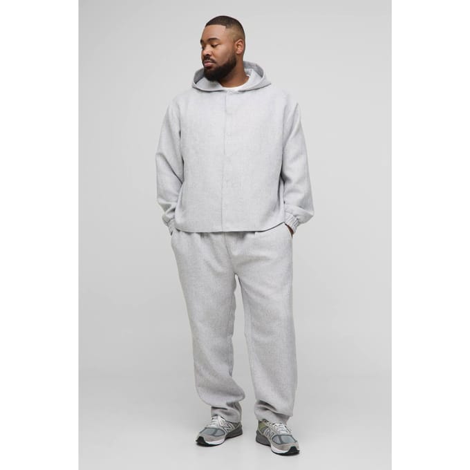 Plus Oversized Boucle jasje met capuchon en knoopsluiting | Light Grey | Size 2XL