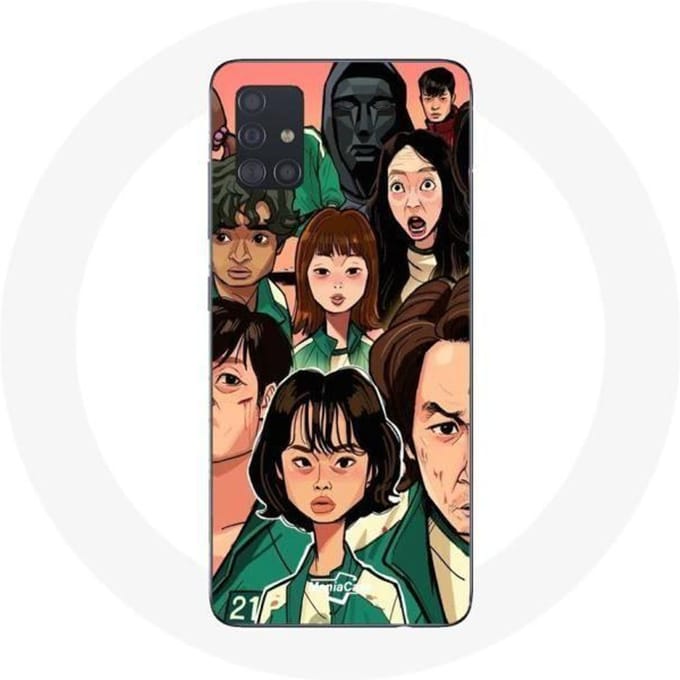 Coque - Samsung - Galaxy A51 - Rigide - Blanc - Squid Game Affiche personnages Fanart