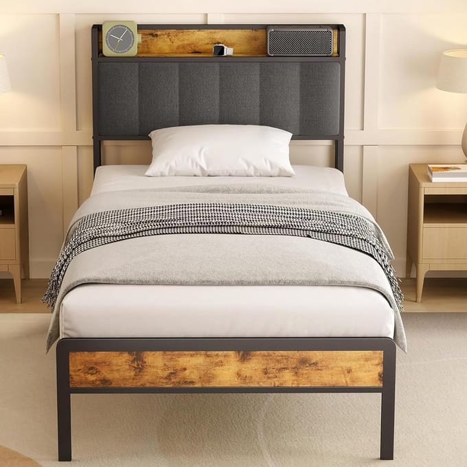 Upholstered Bed 90 x 200 cm with Sturdy Metal Frame