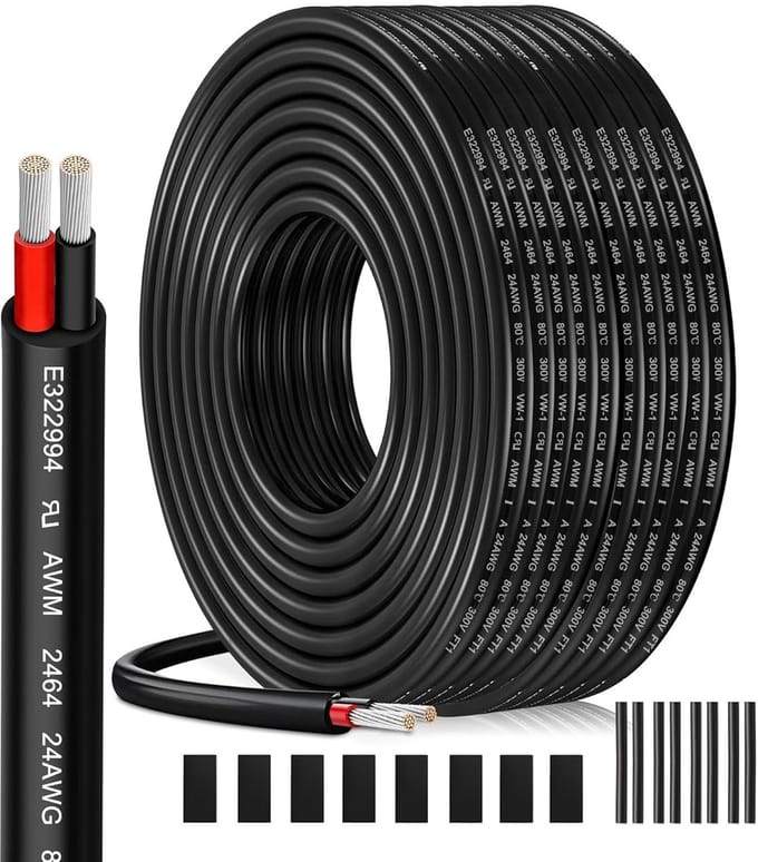 20 Meter 2-aderige Elektrakabel 24AWG 0,23mm² Vertind Koper voor LED en Buitenapparatuur