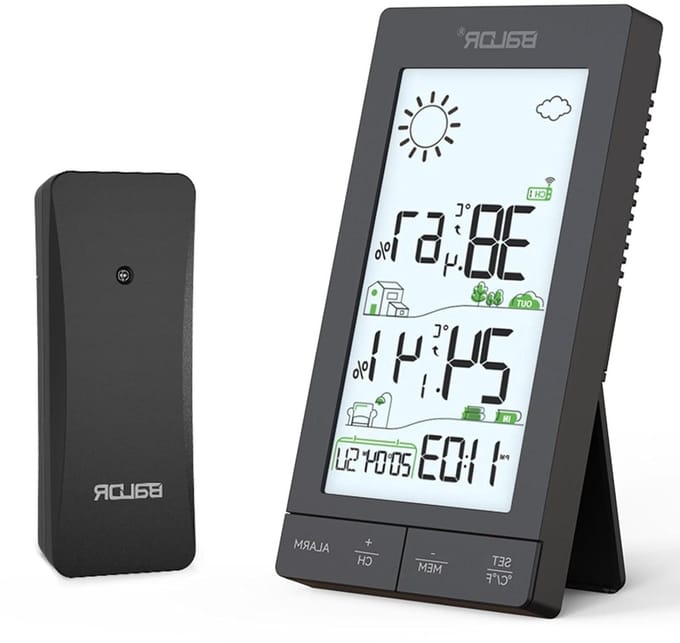Draadloos Weerstatiestation - Weerindicator Buiten - Weersvoorspelling Thuis - Groot VA LCD Display - 6 inch Scherm - Zwart