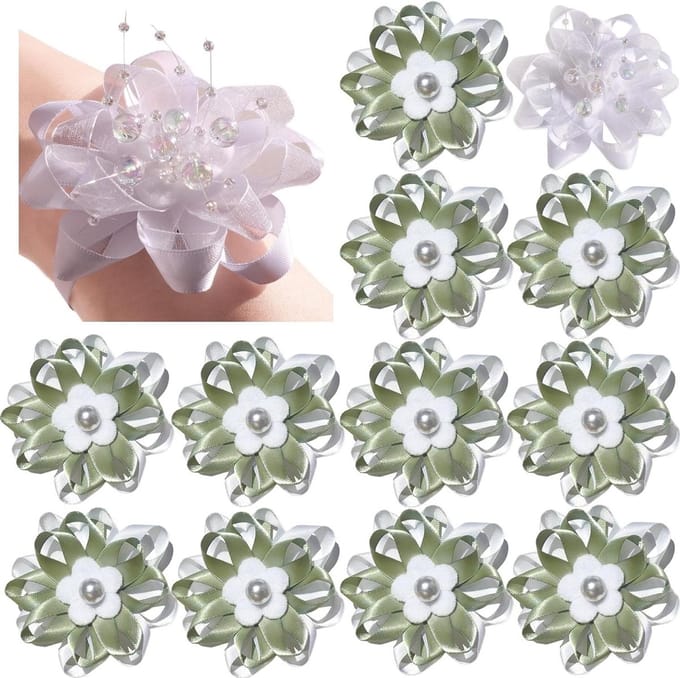 Polsbloemen - Bruidsbloemen - Feestelijke Decoratie - Elegante Accessoires - Set van 4 - Wit