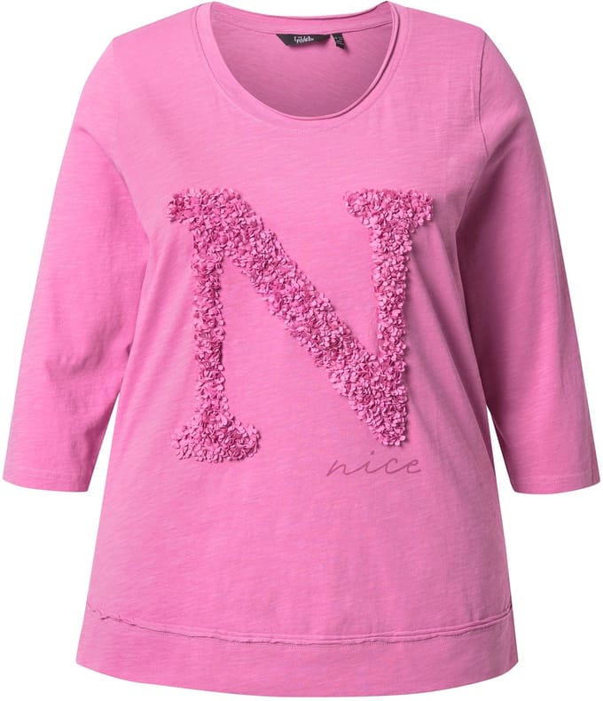 Ulla Popken - Dames - Shirt Nice Classic ronde hals 3/4-mouwen - Donkerroze - Maat 58+