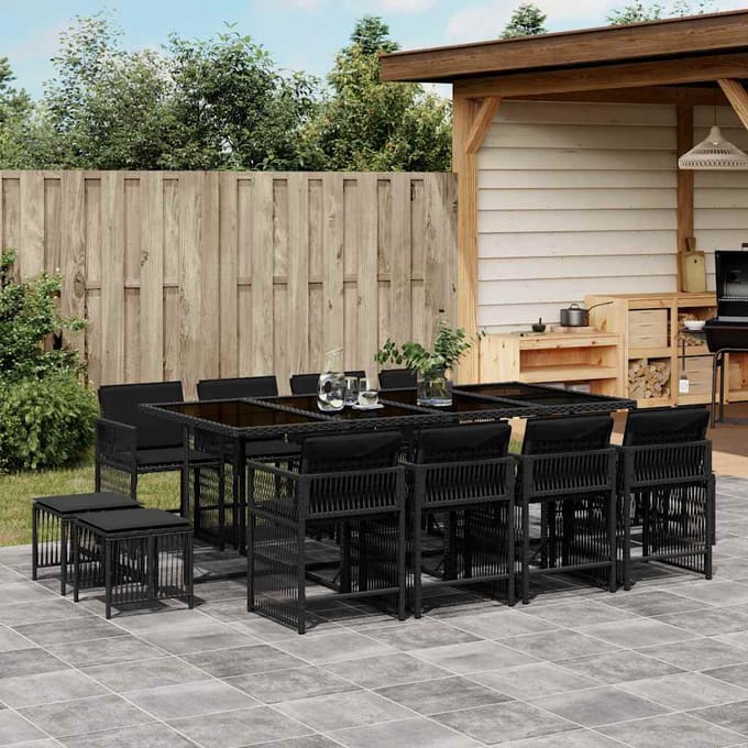 vidaXL - 13-delige - Tuinset - met - kussens - poly - rattan - zwart