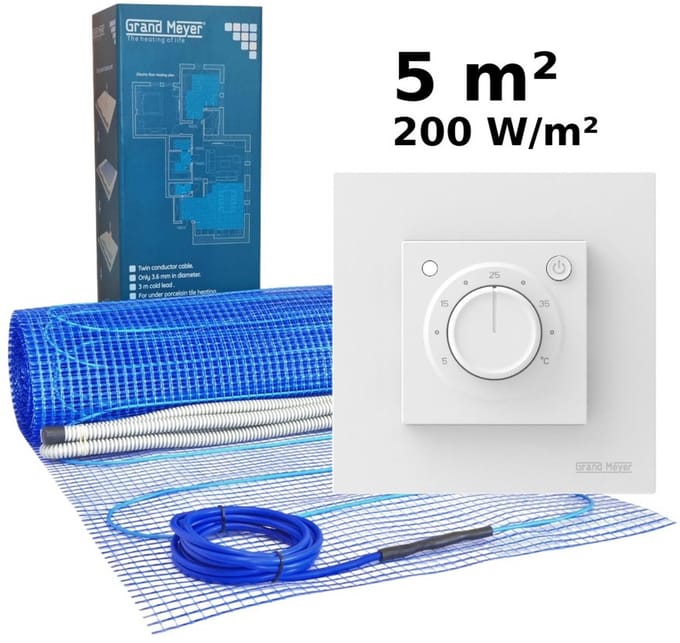 Elektrische vloerverwarmingsset 5 m², 200 W/m² + MST-9 thermostaat