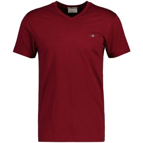 Gant T-Shirt Fine Shield Embroidery Uni V-Neck Plumped Red / male