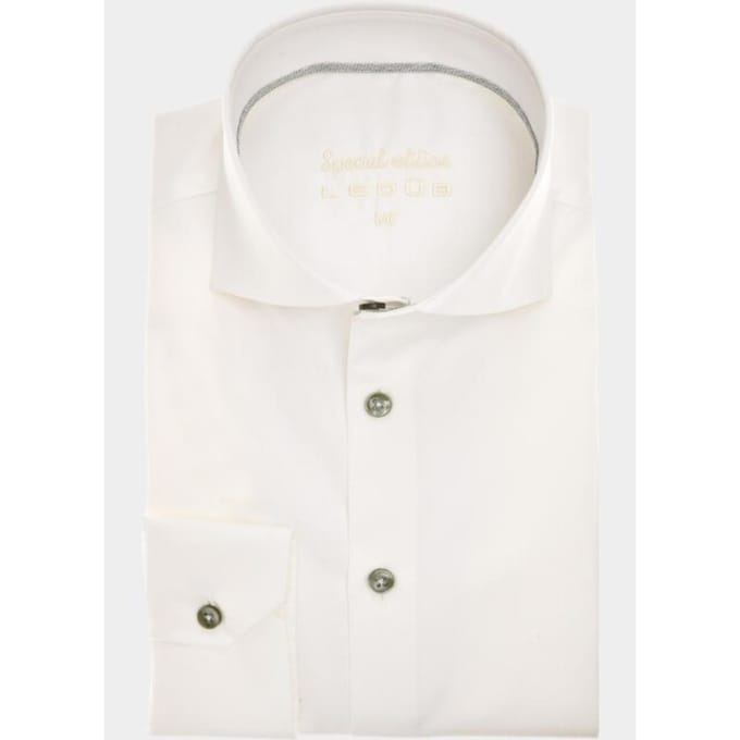 Ledûb Overhemd Slim Special Edition Cotton Non-Iron Antiekwit-Groen / male