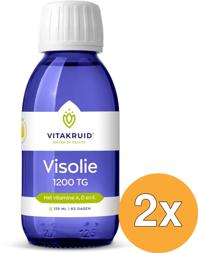 2x Vitakruid Visolie 1200 Vloeibaar Triglyceriden met A, D & E (125 ml)