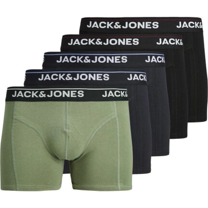 Jack & Jones Heren boxershorts trunks jactimothy 5-pack effen groen/donkerblauw/zwart