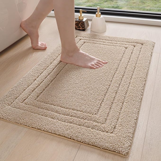Zachte en Absorberende Badmat 40x60cm, Antislip Microvezel, Wasbare Badmat voor Badkuip en Douche, Beige