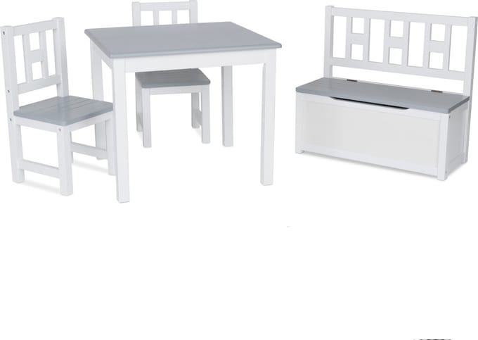 ib style® Luca Kinderzitgroep - Kindertafel - 2 Stoelen - Opbergbak - Wit-Grijs