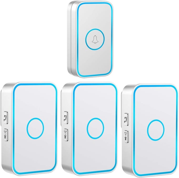 Draadloze Deurbel - Bel Kit - Huis Beveiligen - 300 Meter Bereik - 3 Ontvangers - Wit