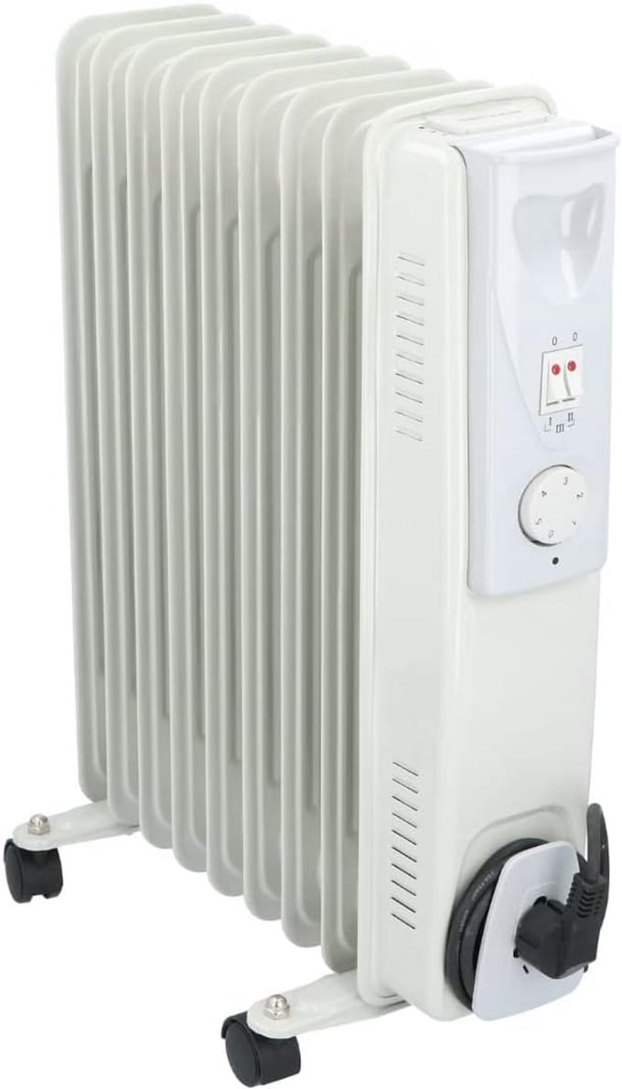 Olieradiator Elektrisch - Verwarming Apparaat - Ruimte Verwarmen - Instelbare Thermostaat - 235 x 40 x 55 cm - Wit