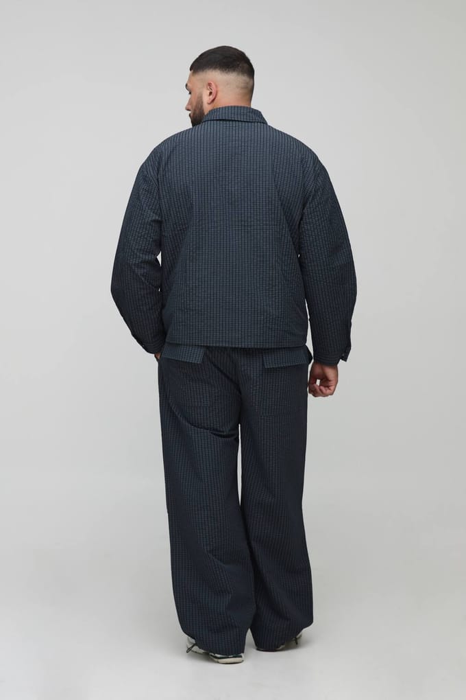 Plus Oversized Geruite Ripstop Cargo Shacket | Navy | Size 2XL