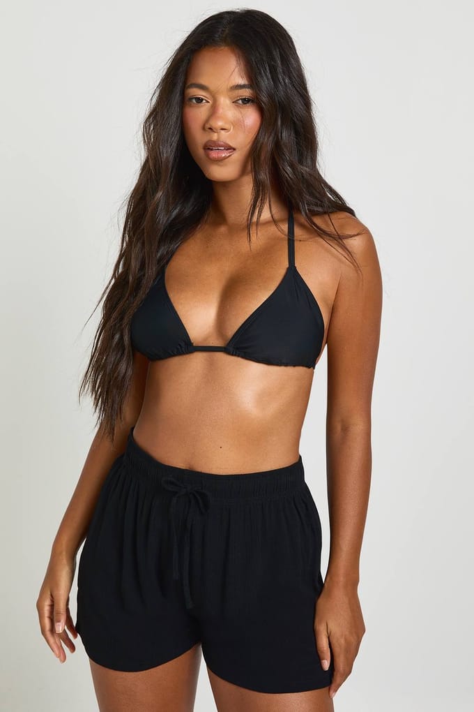 boohoo Dames Essentials Linnen-look Shorts | Zwart | Maat: 34
