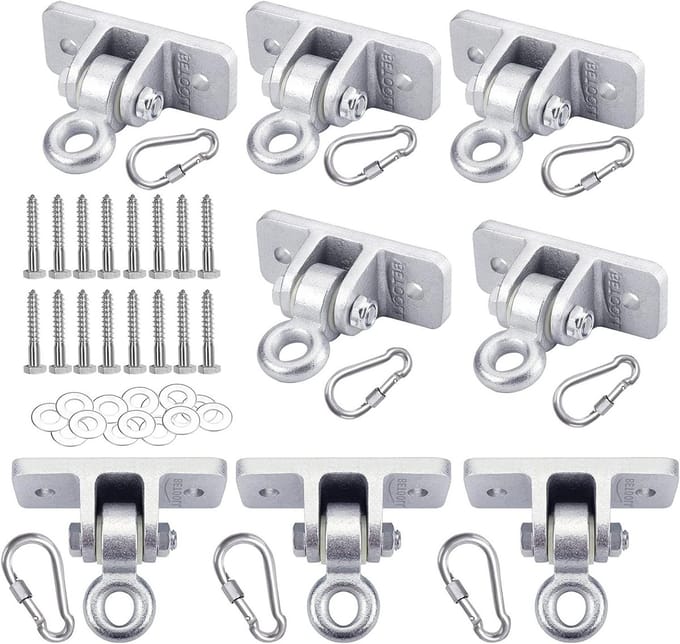 Schommel Hangers - Zware Hangers - Buiten Spelen - Stille Plastic Ringen - 10000 LBS Capaciteit - Zilver