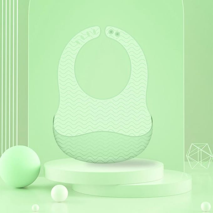 1 bavoir en silicone pour bébé, ultra léger, large épaule, étanche, réglable, design ondulé, accessoire pour bébé vert