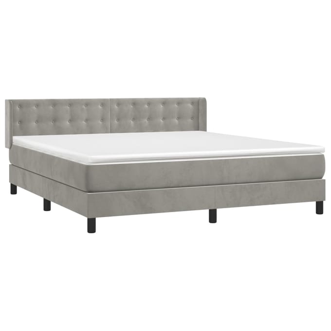 vidaXL - Boxspring - met - matras - fluweel - lichtgrijs - 180x200 - cm