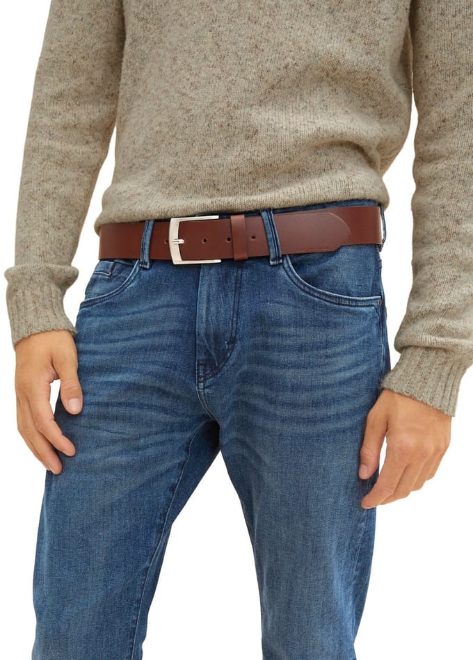 Tom Tailor - TTANDREW leren riem met vierkante gesp - Maat 85 - light brown uni