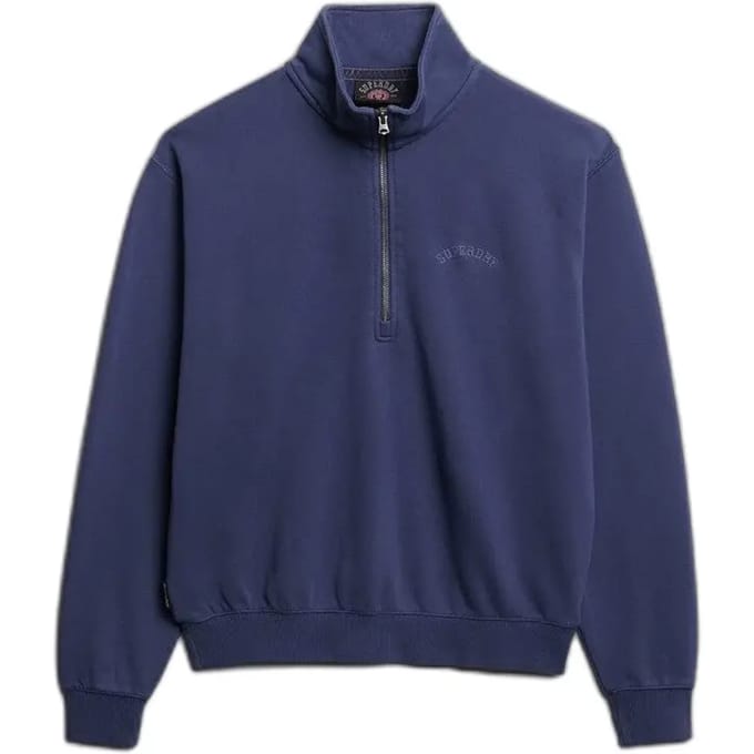 Superdry Essential Logo Garment Dye Halve Rits Sweater Blauw Grootte: 40