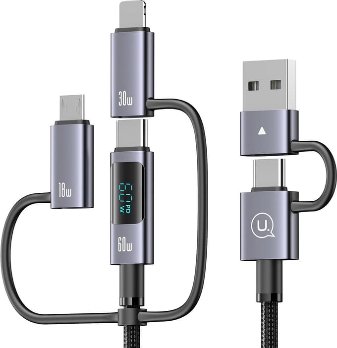 Universele 6-in-1 USB-C Oplaadkabel met LED Display en 60W Snellaadfunctie