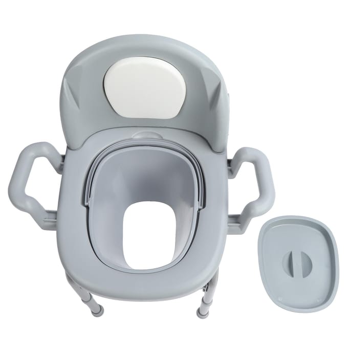 Nachtkastje Commode Stoel 3 Niveaus Hoogte Verstelbaar PU Gevoerd Antislip Afgedichte Deksel Commode met 2 gray