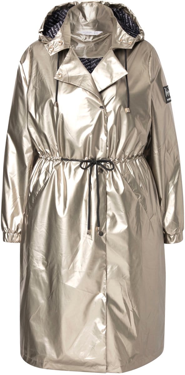 MIAMODA - Dames - Jas A-lijn glans capuchon trekkoord in de taille - Ijs goud - Maat 48
