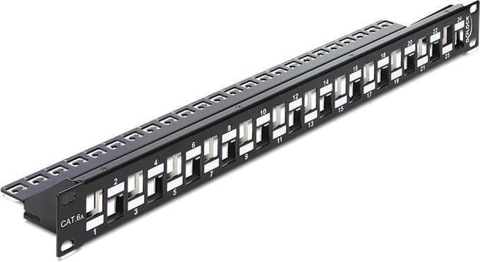 19'' Patch Panel 1U met gespreide poorten voor 24 Keystone modules / zwart