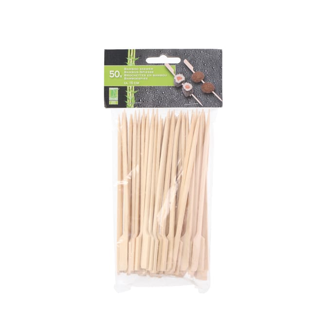 Hapjes/sate prikkers/spiesjes - bamboe hout - 50x stuks - 15 cm - amuse/bbq/feestje - grote cocktailprikkers