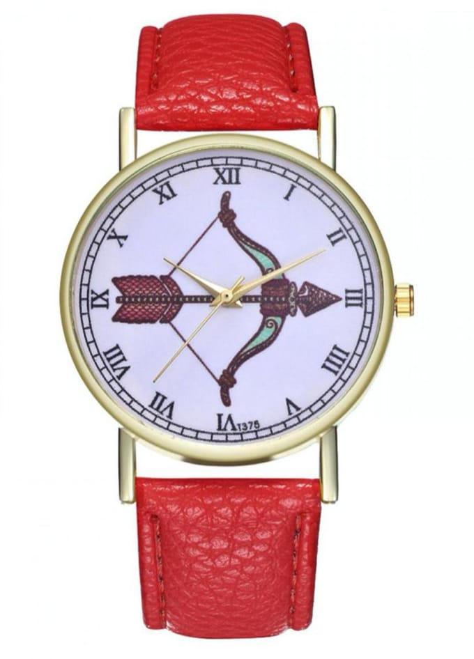 Hidzo Horloge Pijl en Boog Ø 38 - Rood - Kunstleer