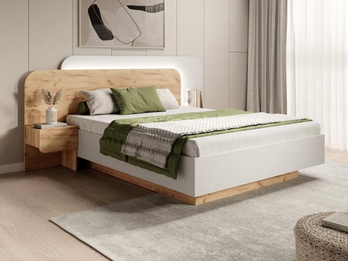 Vente-unique Bedframe hout natuurlijk licht, wit 160 x 200 cm