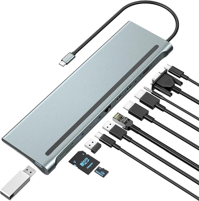 USB-C multi HUB 12-in-1 (2xHDMI / VGA / USB3.0 / LAN / USB-C charge / SD&Micro SD / audio )