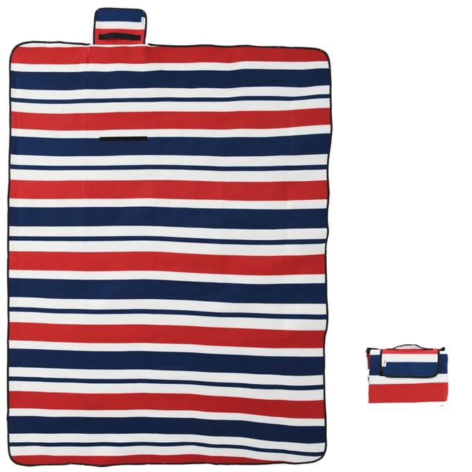 vidaXL - Picknickkleed - opvouwbaar - strepen - 200x150 - cm - fluweel - blauw - rood