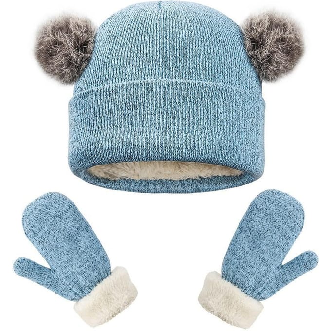 Kinder Gebreide Muts Handschoenen Tweedelige Set Verdikte Koudebestendige Wollen Muts Winter Winddicht Oorwarm Set gray