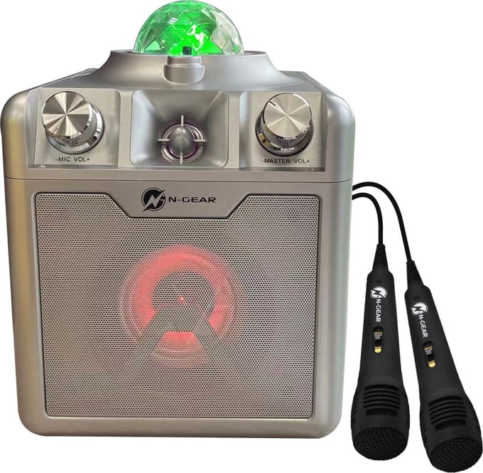 N-GEAR Disco Star 710 Silver - Bluetooth Speaker - Karaoke Set - Party Box met Sterrenprojector & 2 Microfoons