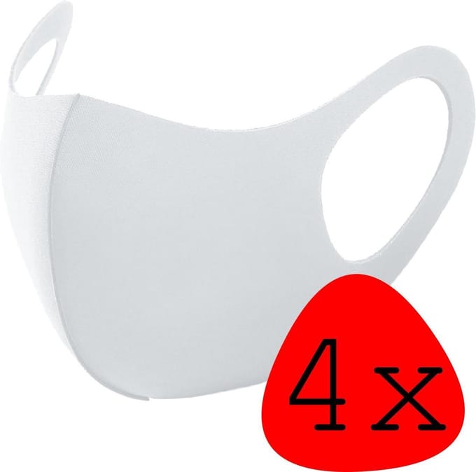 Wasbaar Mondkapje Wit Wasbaar Mondmasker Elastisch Mondkapjes - 4 stuks