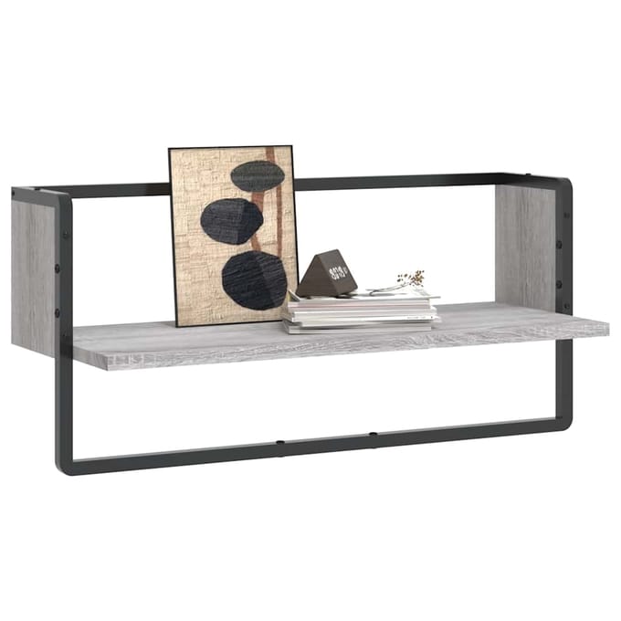 vidaXL - Wandschap - met - stang - 65x25x30 - cm - grijs - sonoma - eikenkleurig