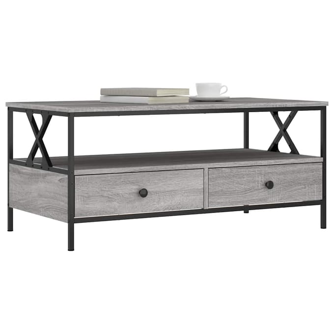 vidaXL - Salontafel - 100x51x45 - cm - bewerkt - hout - grijs - sonoma - eiken