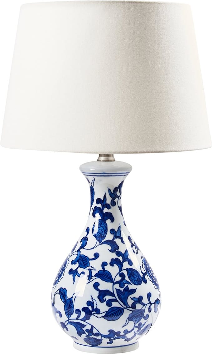 CARMEN - Tafellamp - Wit/Blauw - Porselein/Linnen