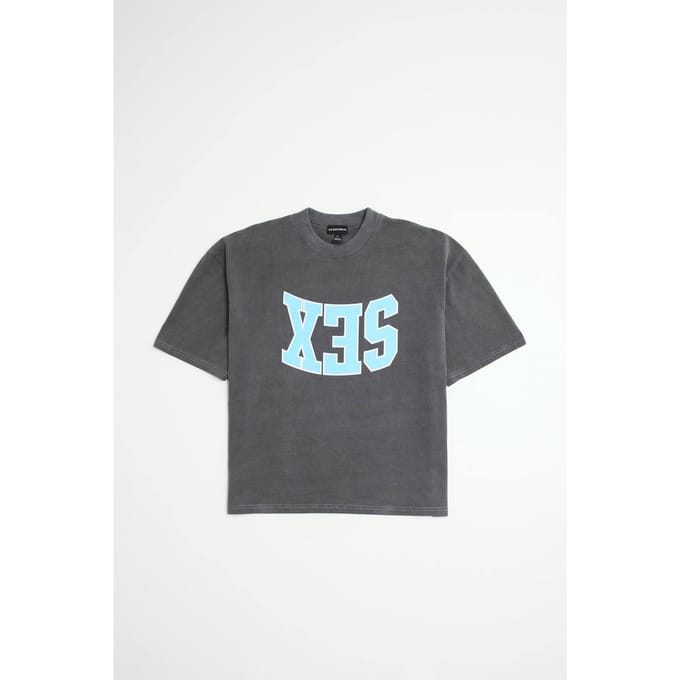 Oversized Boxy Heavyweight Gewassen Sex Slogan T-shirt | Grey | Size Medium