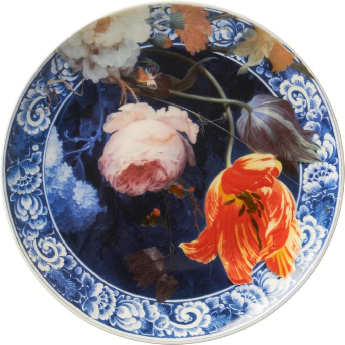 Heinen Delfts Blauw - Wandbord Gouden Eeuw - Bloemen - Keramiek - 20 cm
