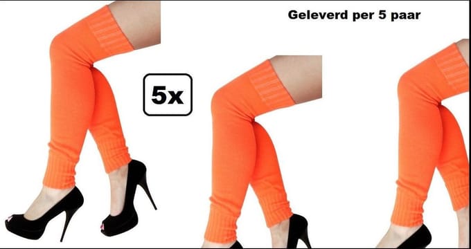 5x Paar Dames knee-over beenwarmers fluor oranje