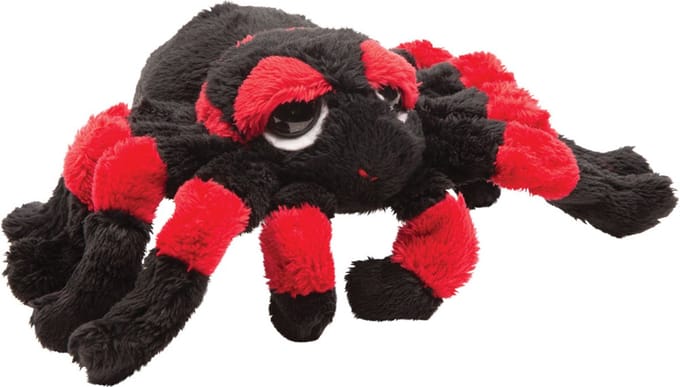 Suki gifts Pluche knuffel spin - tarantula - zwart/rood - 22 cm - speelgoed