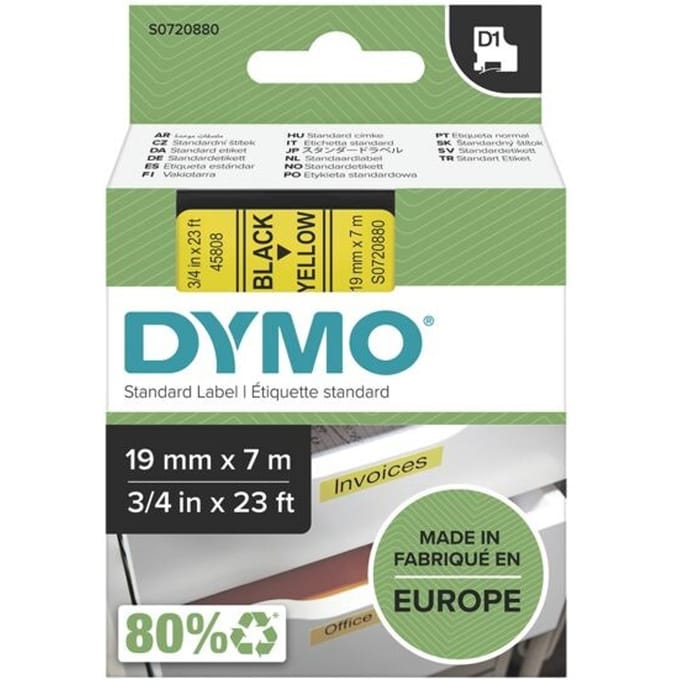 DYMO originele D1 labels | Zwarte Tekst op Geel Label | 19 mm x 7 m | Zelfklevende etiketten voor de LabelManager labelprinter | gemaakt in Europa